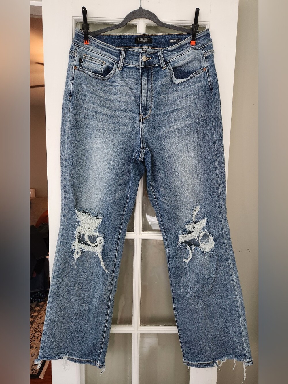 Judy Blue Distressed Light Blue Straight Leg Jeans, 16W